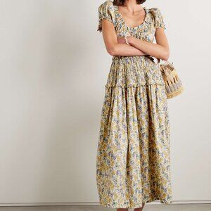 DÔEN Leanne shirred floral-print cotton-voile midi dress
